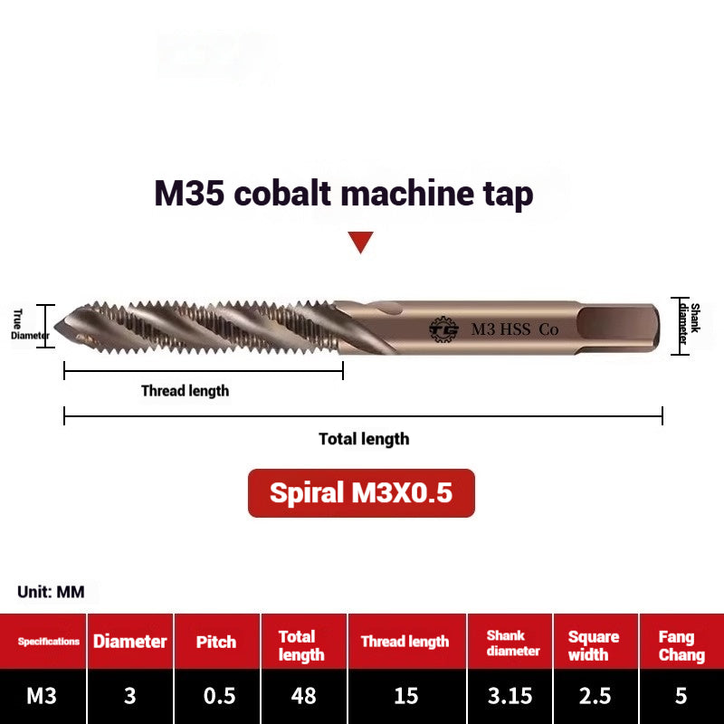1094-M35 cobalt spiral tap machine tapping stainless steel fine teeth copper iron aluminum m3m4m5 Shandong Denso Pricision Tools Co.,Ltd.